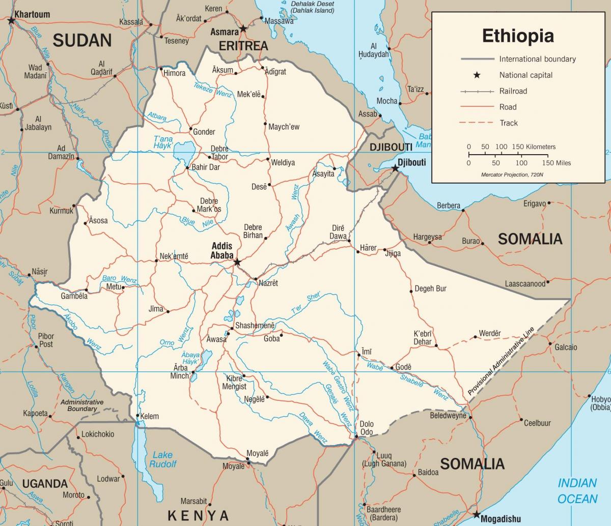Ethiopian réseau routier de la carte