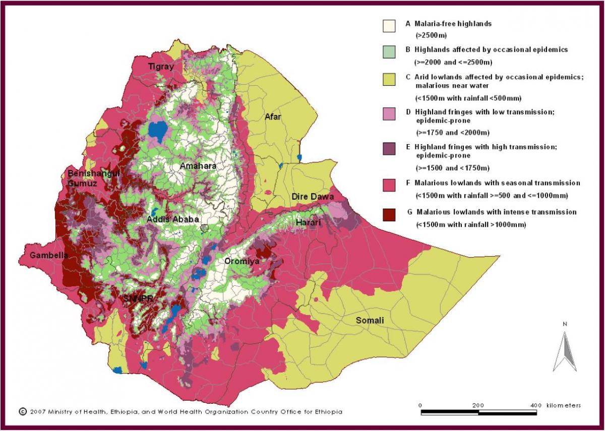 carte du paludisme en Ethiopie