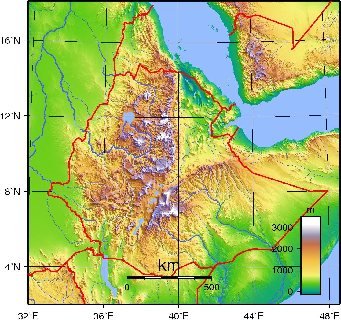L'ethiopie carte topographique