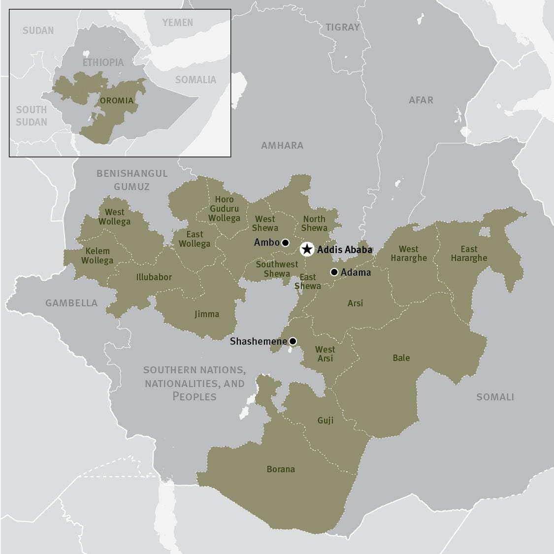 carte de la région d'oromia en Éthiopie