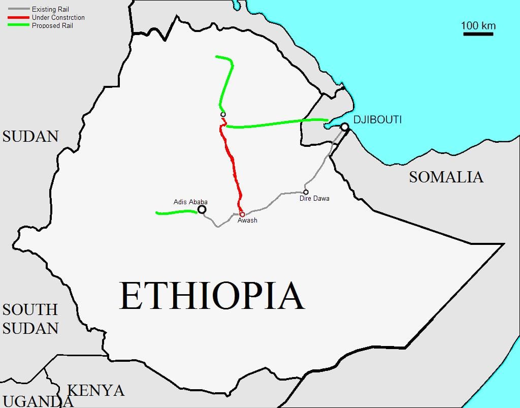 De chemin de fer éthiopien carte