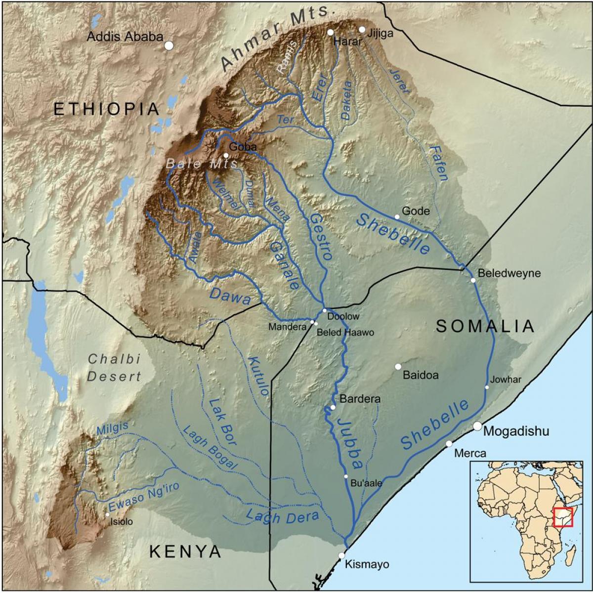 la carte des fleuves de l'éthiopie
