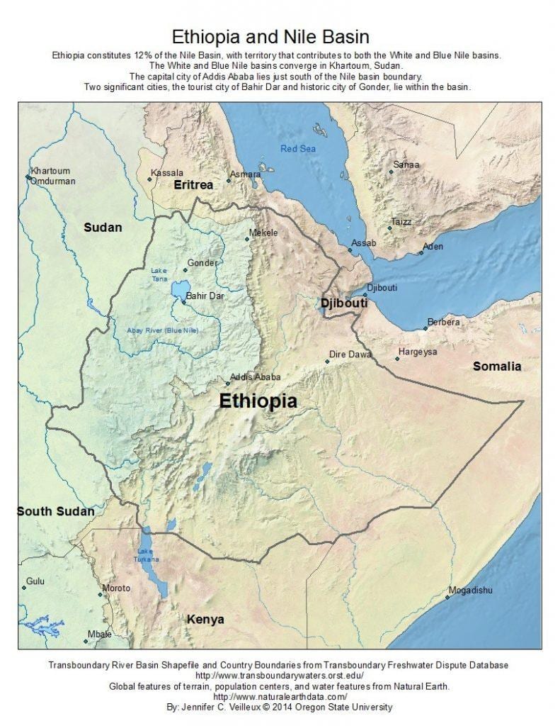 Plateau éthiopien sur la carte