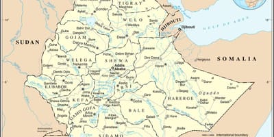 La carte actuelle de l'Éthiopie