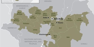 Carte de la région d'oromia en Éthiopie