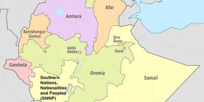 L'ethiopie états de la région carte