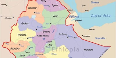 L'ethiopie carte avec les villes